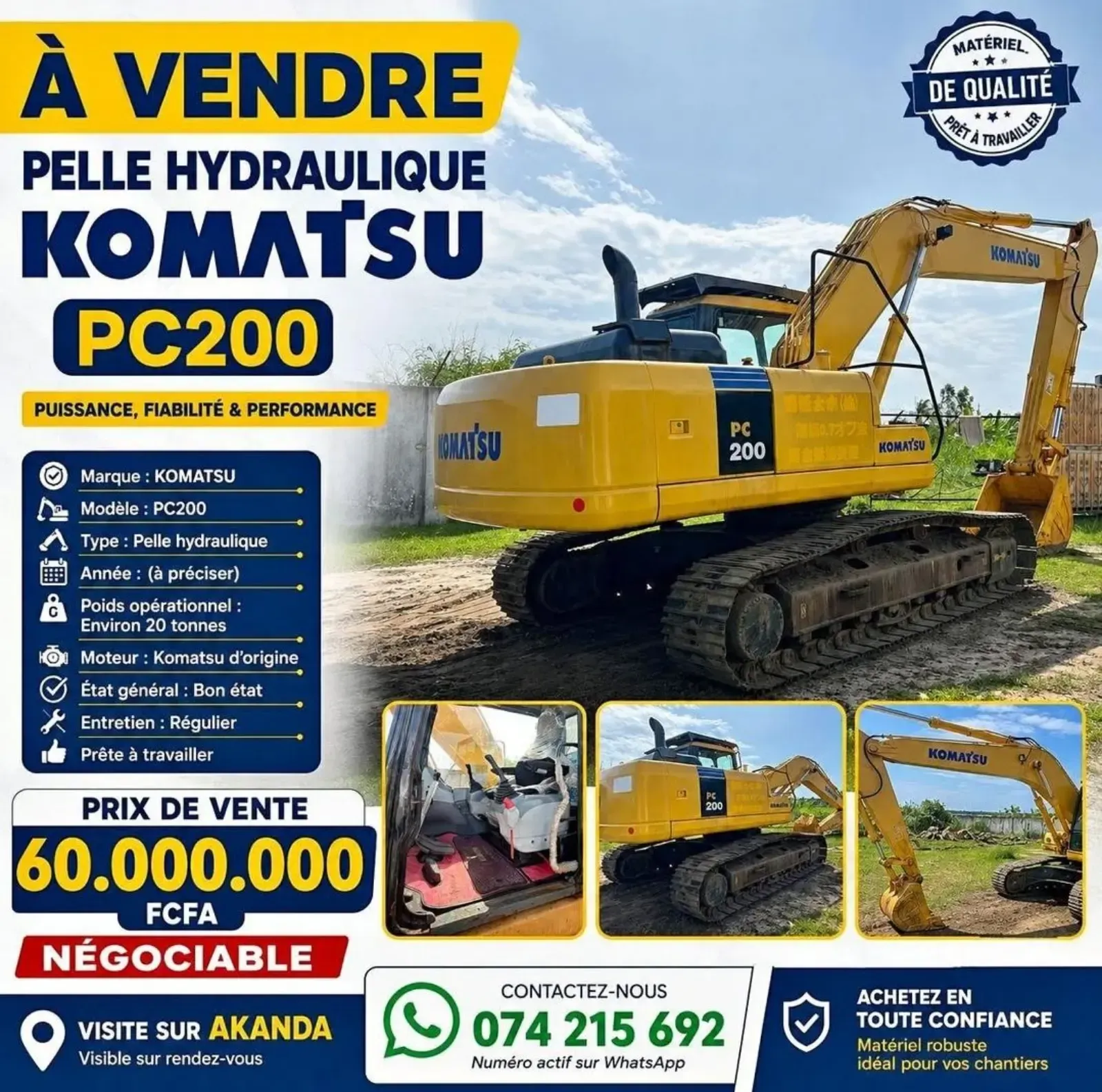 Main Photo - Marketplace | Pelle Hydraulique Komatsu Pc200, Akanda, Libreville, Gabon | Services & Others  > All Other Items